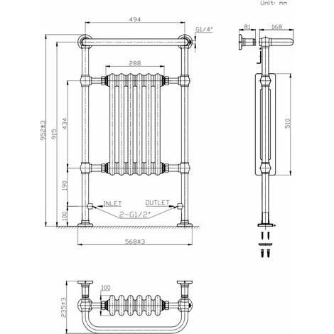 DuraTherm Traditional Heated Towel Radiator - 952mm X 568mm - Image 4