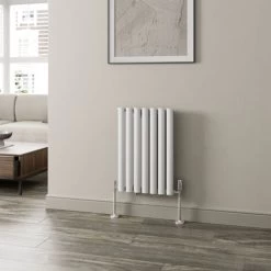 600x420mm White Designer Radiator Horizontal Oval Column Single Panel Rad