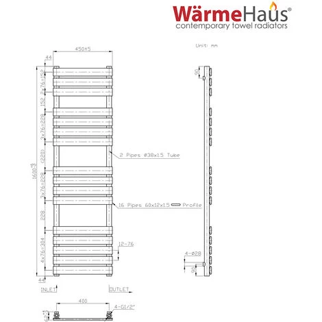 WarmeHaus Flat Panel Chrome Towel Radiator Bathroom Heated Towel Rail 1600x450mm - Image 5