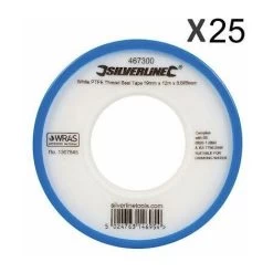 Silverline White PTFE Tape X25 Threaded Seal Water Plumbing Tape 12mmx12m WRAS